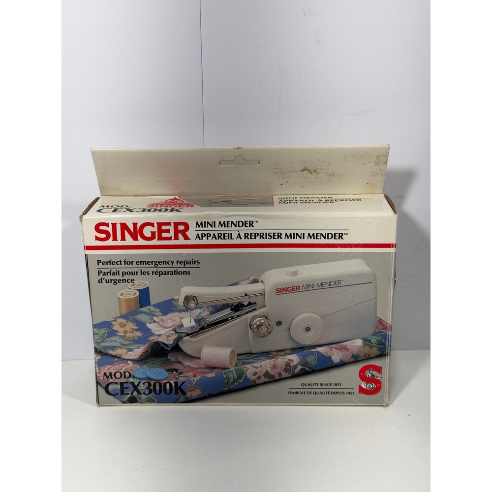 Singer Mini Mender Handheld Sewing‎ Machine White Model CEX300K Portable Kit Box